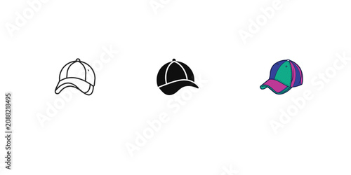 Cuadro en lienzo Baseball cap icon collection set in line style silhouette and colorful flat design vector