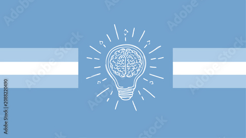 Innovative thinking concept with a brain inside a glowing light bulb illustration on a serene blue background, symbolizing creativity and problem-solving.
