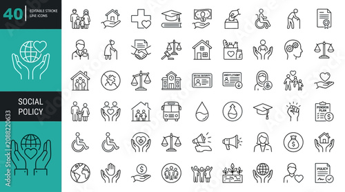 Fotografija Comprehensive Collection of Ten Minimalist Social Policy Line Icons Featuring Co