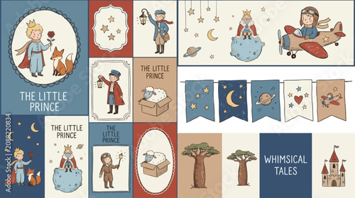 Cuadro en lienzo Charming Set of Ten Adorable Young Royalty Figures and Fantasy Protagonists from