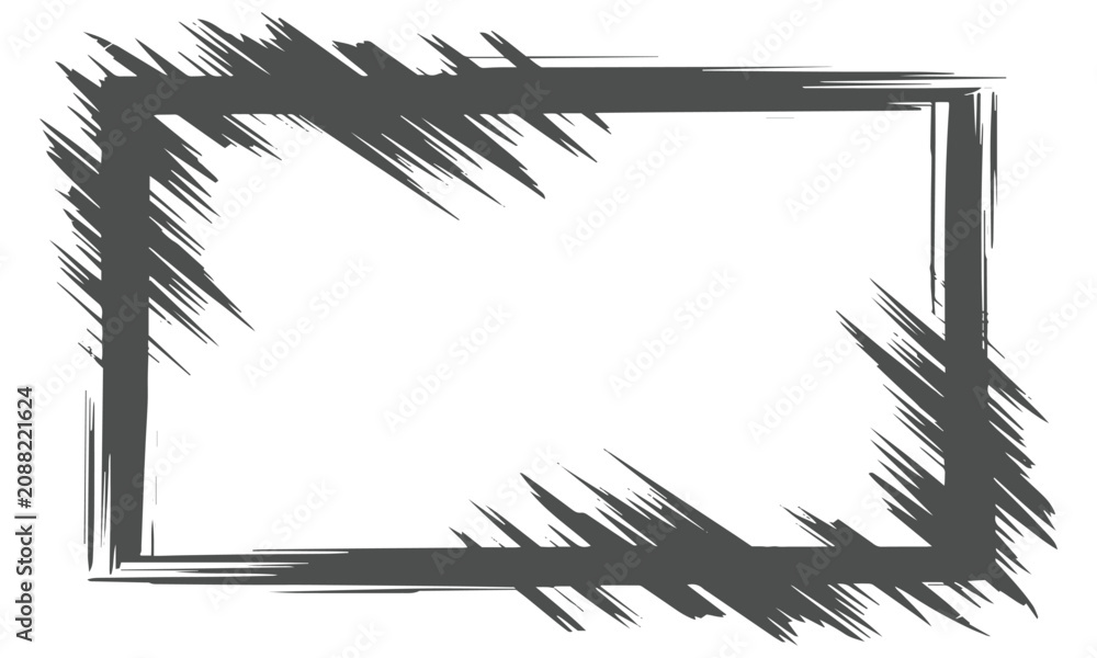 Fototapeta premium Rough grunge brush stroke rectangular border frame with jagged edges vector illustration background