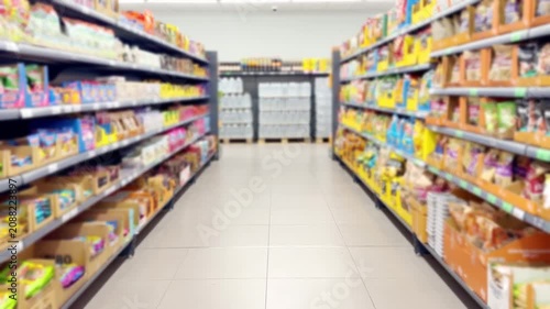 Moving Along the Shelves in a Grocery Store.