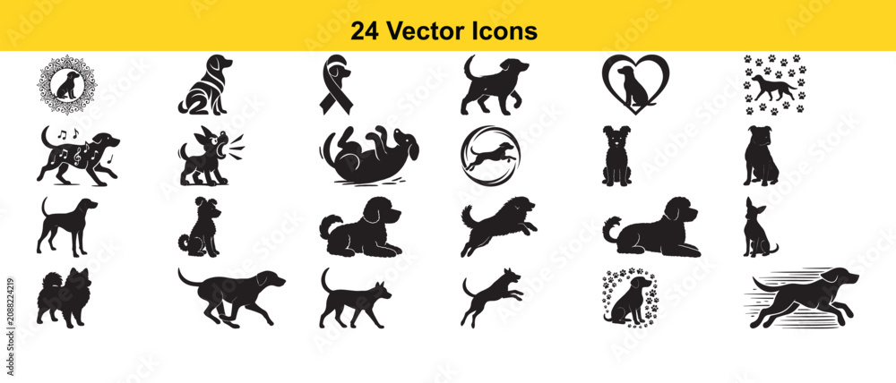 Fototapeta premium Collection of twenty four black vector animal and nature icons