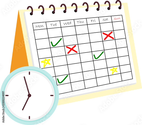 Desk Calendar and Clock Icon, Schedule Planning and Time Management Concept