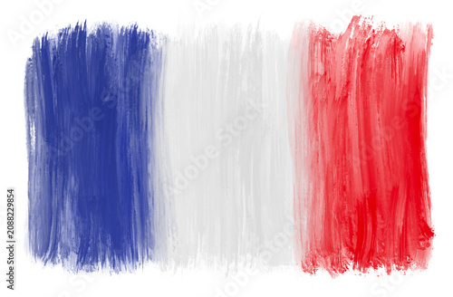 Artistic French flag painted with expressive ink splashes and bold brushstrokes