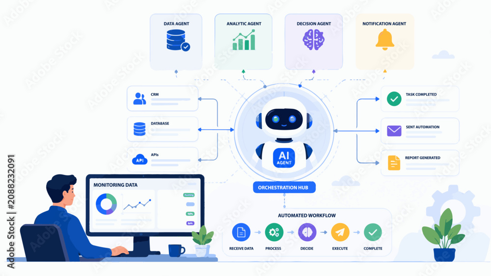 Foto AI Agents Orchestrating Automated Workflows and Task Management