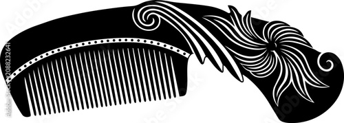 Bild auf Leinwand Elegant black comb illustration with floral swirls and decorative details