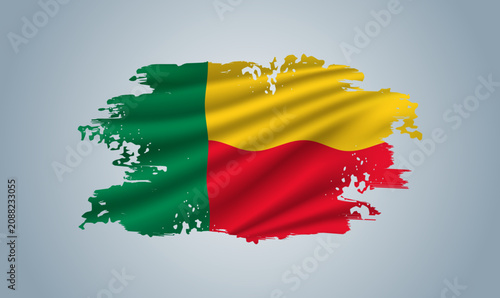 Benin flag made in brush stroke background. Dynamic design in the form of a brush stroke.