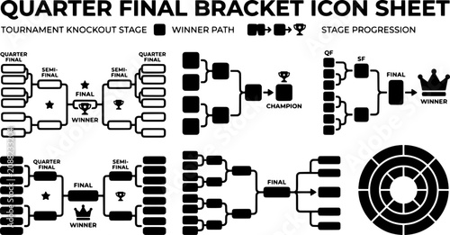 Fotografie Quarter final bracket icon sheet for tournament knockout stage