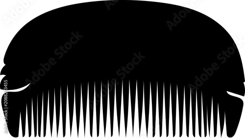 Foto Black silhouette of a vintage hair comb with curvilinear handle
