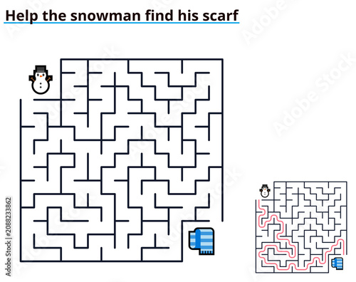 Snowman find the scarf maze printable winter worksheet