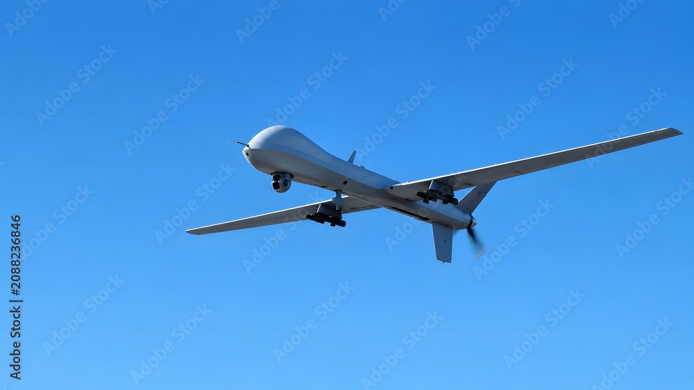 Fototapeta premium Reconnaissance Drone Against Clear Sky with Minimalist Cinematic Composition