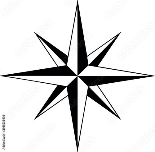 Photography Black and white eight point compass rose star vector illustration isolated on wh