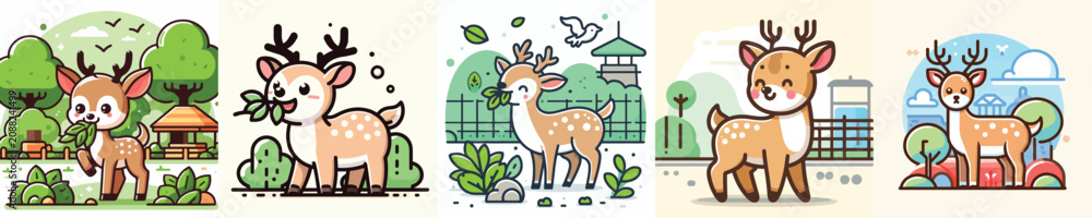 Naklejka premium Vector set of a deer