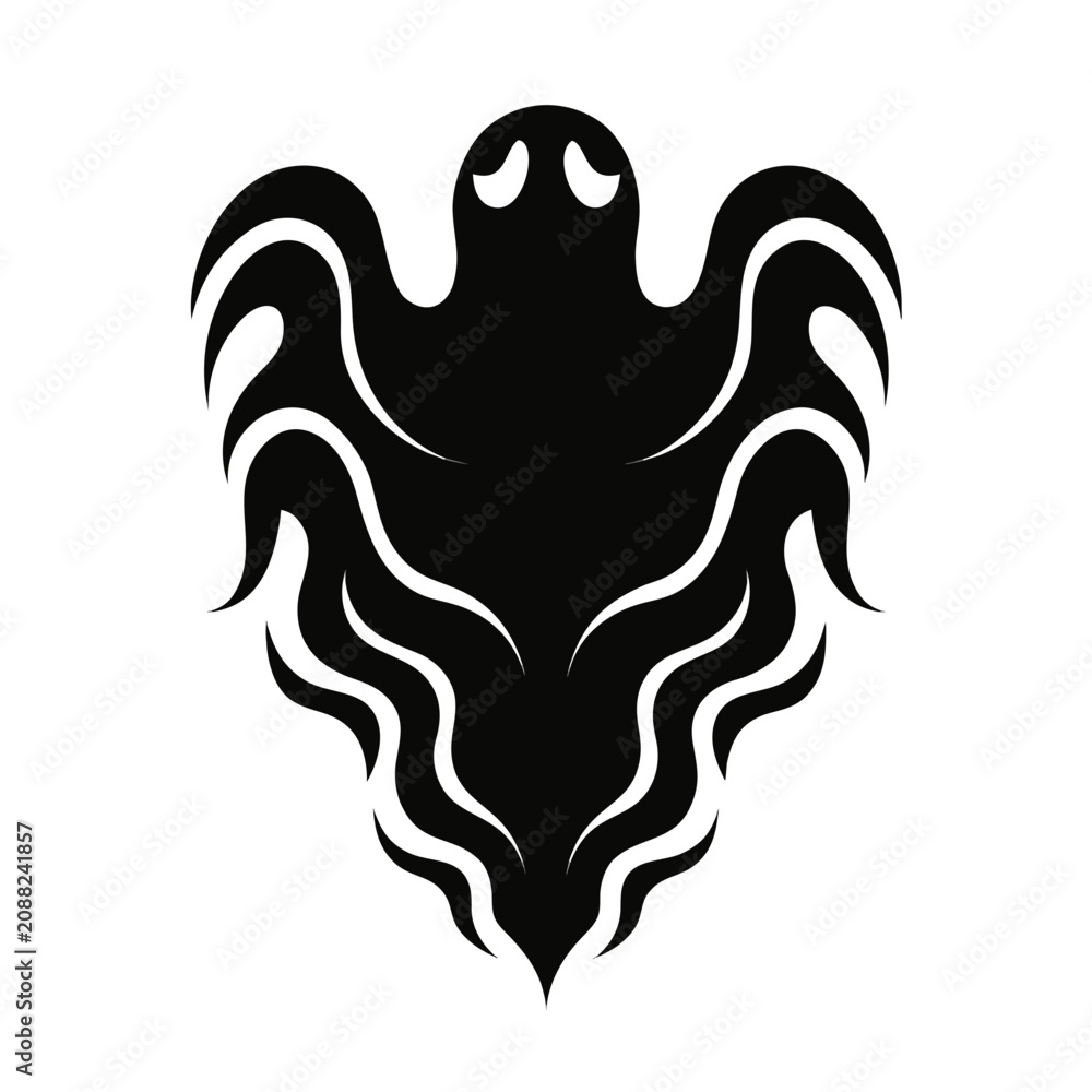 Obraz premium Spooky ghost silhouette vector, black phantom spirit icon, haunting halloween specter graphic, wavy ethereal wraith illustration for dark decor