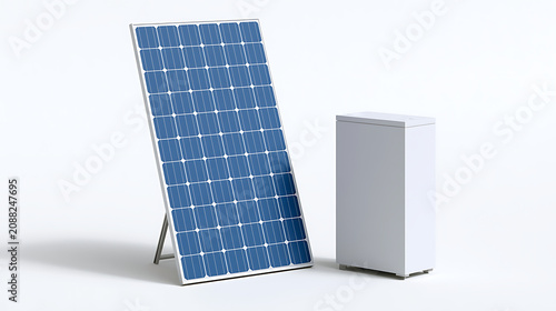 Clean Energy Setup: Portable Solar Panel and Power Storage System on White Background for Sustainable Technology Illustration