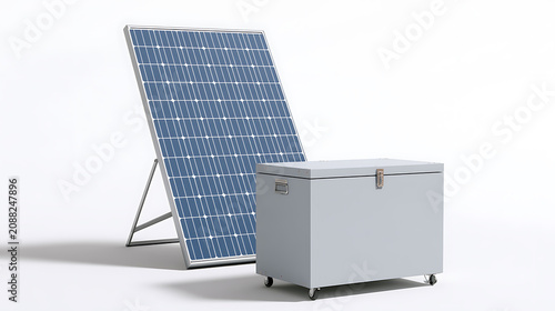 Portable Solar Panel and Battery Storage Unit for Sustainable Off-Grid Power Solutions on a Clean White Background Isolated