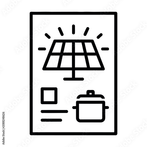 Solar energy and kitchen appliance icons on a document layout design