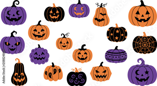 Halloween colorful bundle set collection on transparent background jack o' lanterns pumpkins spooky elements