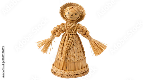 фотографія Traditional primitive wooden carved human figurine sculpture artifact isolated o