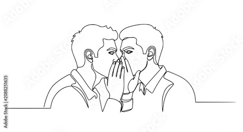 Fotografija Two men whispering secrets, continuous line drawing illustration