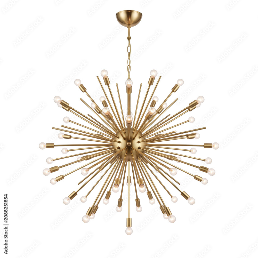 Fototapeta premium Grand golden sputnik burst multi bulb pendant chandelier