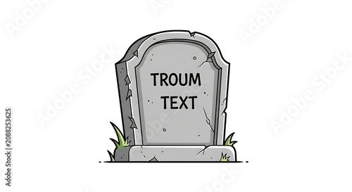 Cartoon Gray Tombstone with Text Standing on White Background