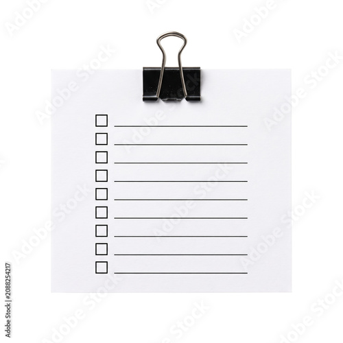 Canvas Print Blank checklist white paper note with binder clip