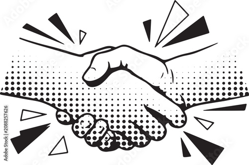 Comic pop art halftone handshake illustration