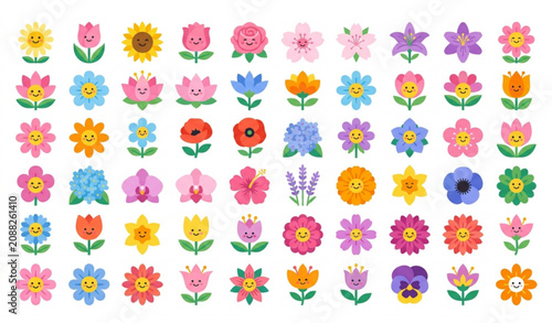 Cute Modern Flower Icon Set Vector Collection with Colorful Floral Symbols
