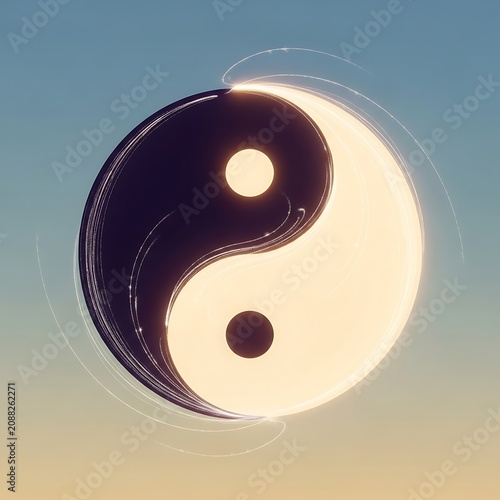 Glowing Yin Yang Symbol Floating on Soft Gradient Background