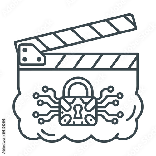 Fényképezés Film clapperboard with digital security lock icon for media protection