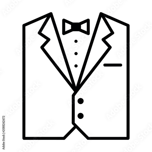 Formal tuxedo suit jacket with bowtie vector icon for wedding events