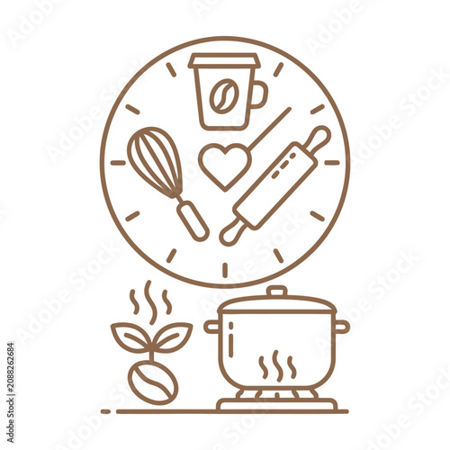Coffee shop baking equipment and pot vector illustration for cafe