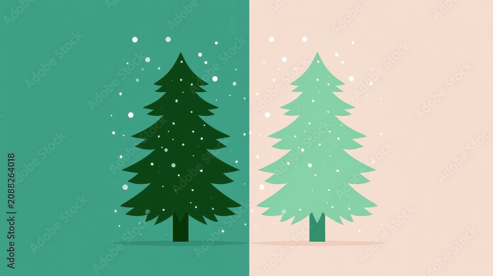 Fototapeta premium Evergreen pine symbol flat design front view snowy celebration theme animation Split complementary color scheme. 