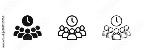 Team time management icons with clock and group of people