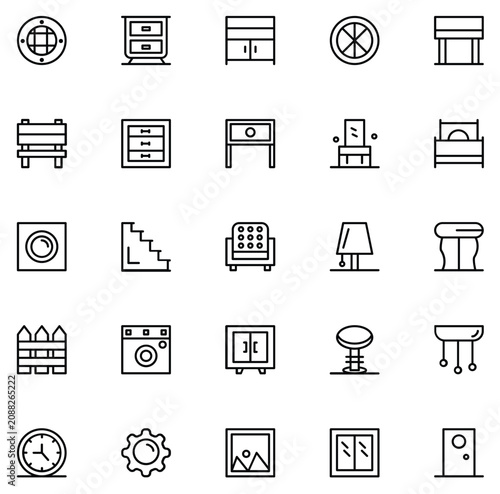 Vector icon interior outline pack isolated in white background