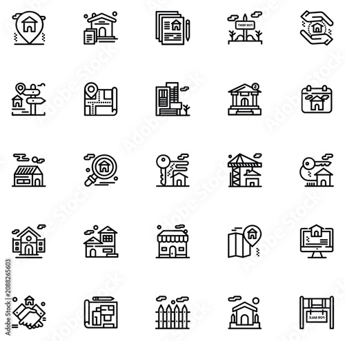 Real estate and property line icon set isolated on white background