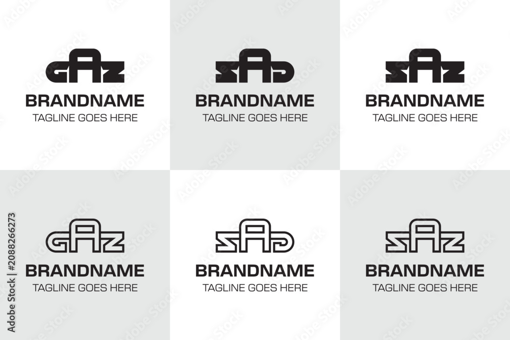 Naklejka premium Letters GAZ SAD SAZ Monogram Logo Set