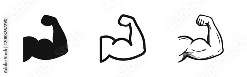 Tableau sur toile Muscular arm strength icons set: solid, outline and sketch styles