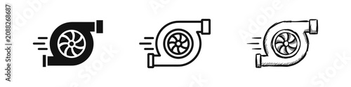 Obraz na płótnie Turbocharger car part icon set, solid, outline and sketch engine boost symbols