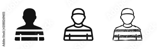 Fotografie Prisoner icon set, convict, jail, criminal, stripes uniform signs