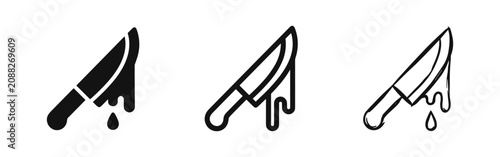 Schilderij op canvas Bloody knife icon set, crime, horror, murder, dangerous weapon vector signs
