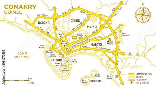 Fotografía Conakry Guinea Map: Urban Planning, Road Network, and Transportation Routes