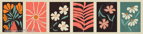 Hand drawn abstract botanical vector poster collection with modern floral illustrations