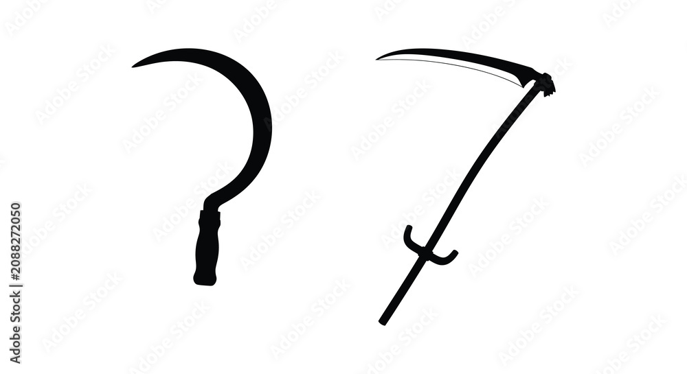 Φωτογραφία Scythe And Hand Sickle Silhouettes On White Background