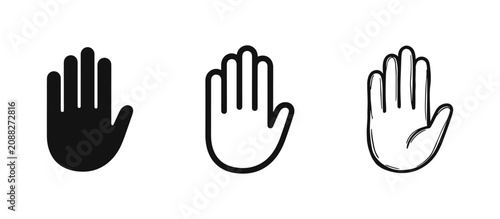 Hand palm open stop gesture icon set, hand signs for user interface