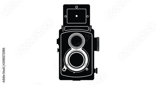 Obraz na plátně Vintage Twin Lens Camera Silhouette On White Background