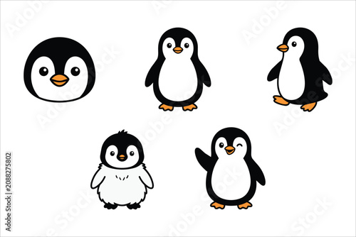Foto Cute cartoon penguin characters set with different poses and expressions charact