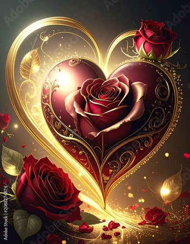 red heart on gold background